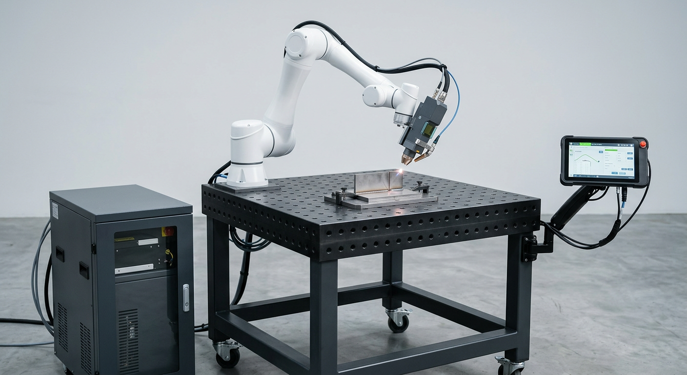 Célula de soldadura con cobot en un taller de calderería